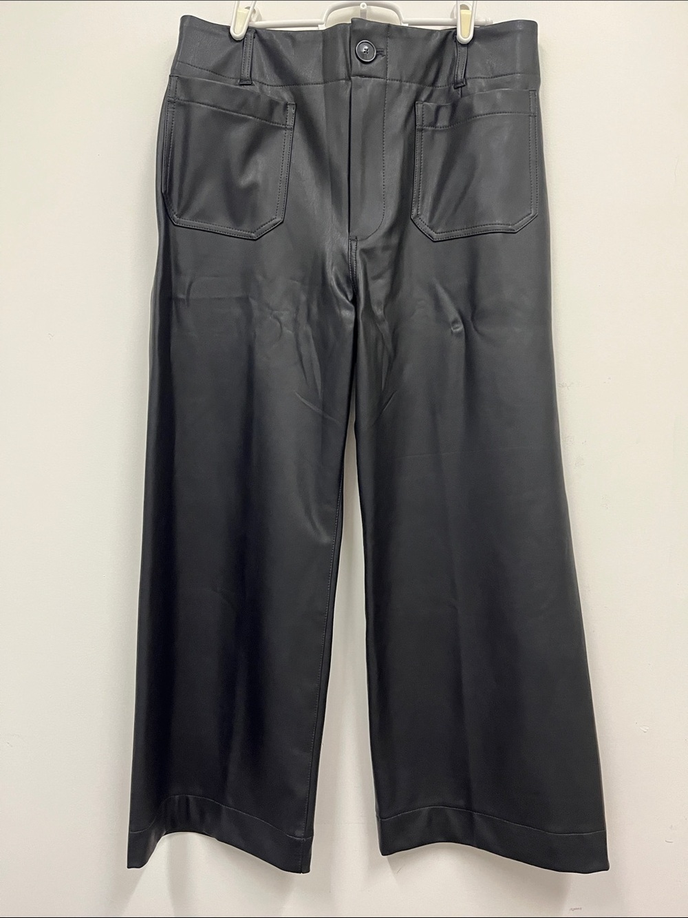 NWT Maeve  "The Colette" Black Faux Leather Wide-Leg Pants size 31